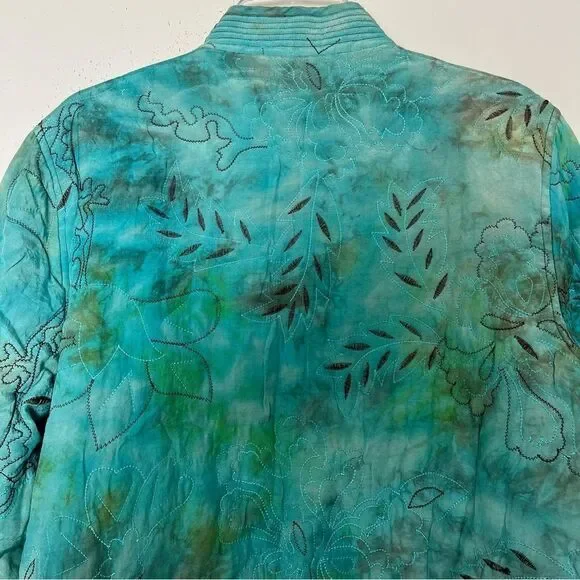 Mirasol Turquoise Quilted Jacket Oriental Style Lagenlook Artsy Rayon Size Large - Picture 8 of 11
